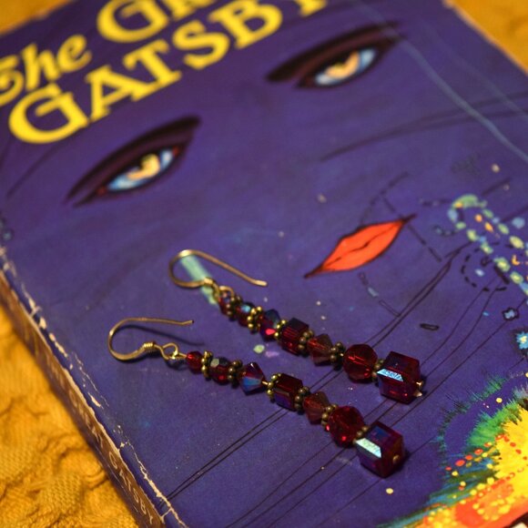 Red Swarovski Crystal Dangle Earrings | Vintage Art Deco Style - Picture 1 of 4